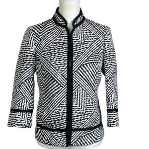 Chico's Jacket Women Size 0 Black White Stripes Pockets Structured Boxy Career